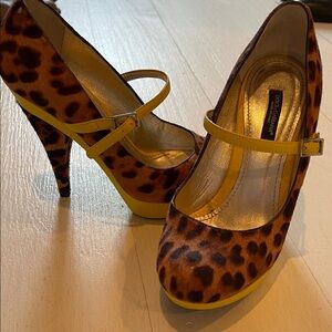 Dolce & Gabbana Leopard Print Heels with Yellow Accent